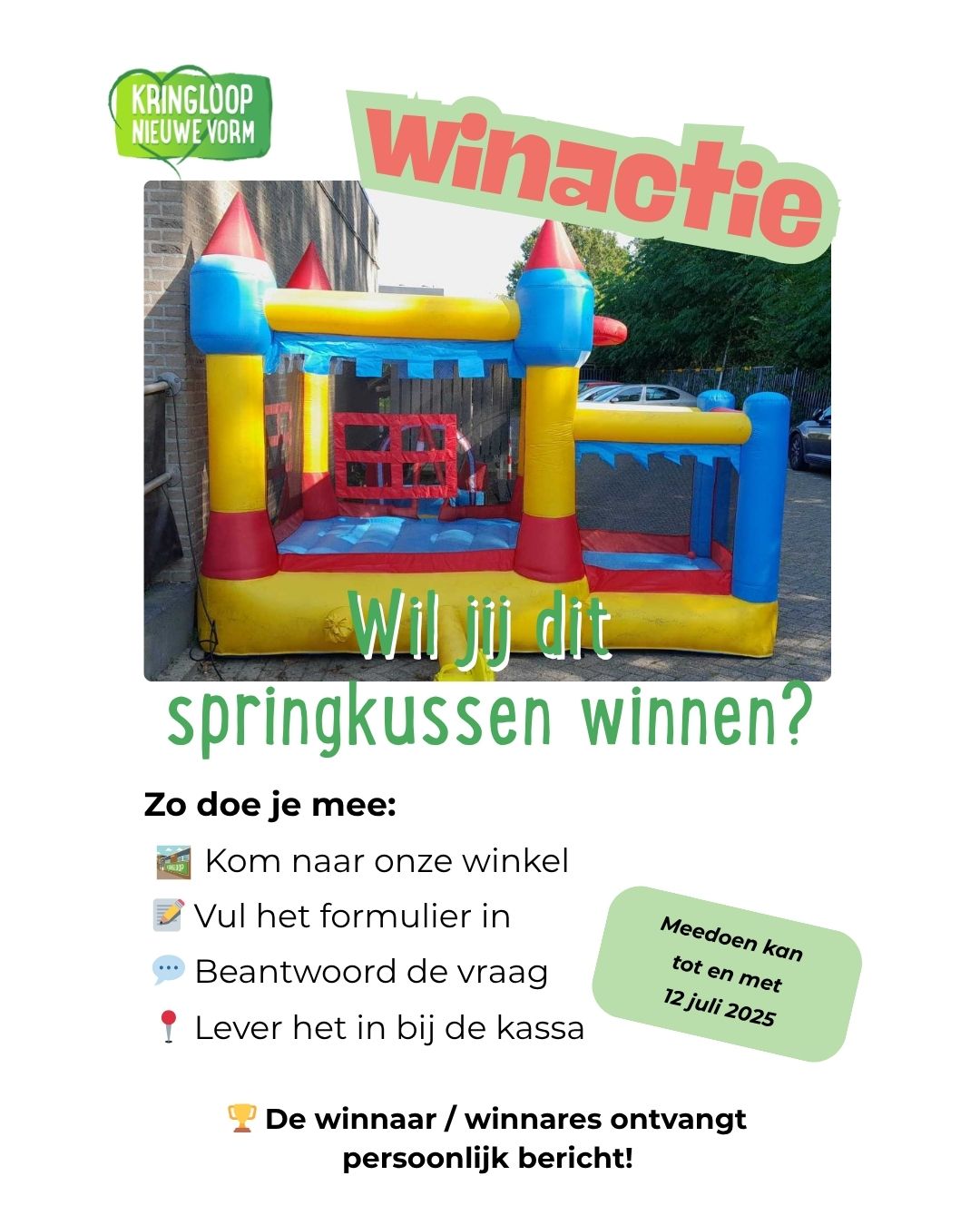 ๐ ๐ช๐๐ก๐๐๐ง๐๐!๐
Wil jij kans maken op dit superleuke springkussen? ๐คฉ๐
Doe dan mee in onze winkel! Het is heel simpel:
๐๏ธ Kom langs
๐ Vul het formulier in
๐ฌ Beantwoord de vraag: Waarom kom jij graag bij Kringloop Nieuwe Vorm?
๐ Lever het formulier in bij de kassa
๐ Meedoen kan t/m 12 juli 2025
๐ De winnaar wordt op 16 juli bekendgemaakt en ontvangt persoonlijk bericht!
Zien we je snel? En wie weetโฆ spring jij er straks vrolijk op los! ๐ฐ๐งก
#Winactie #Springkussen #KringloopNieuweVorm #Kansmaker #TweedehandsGeluk