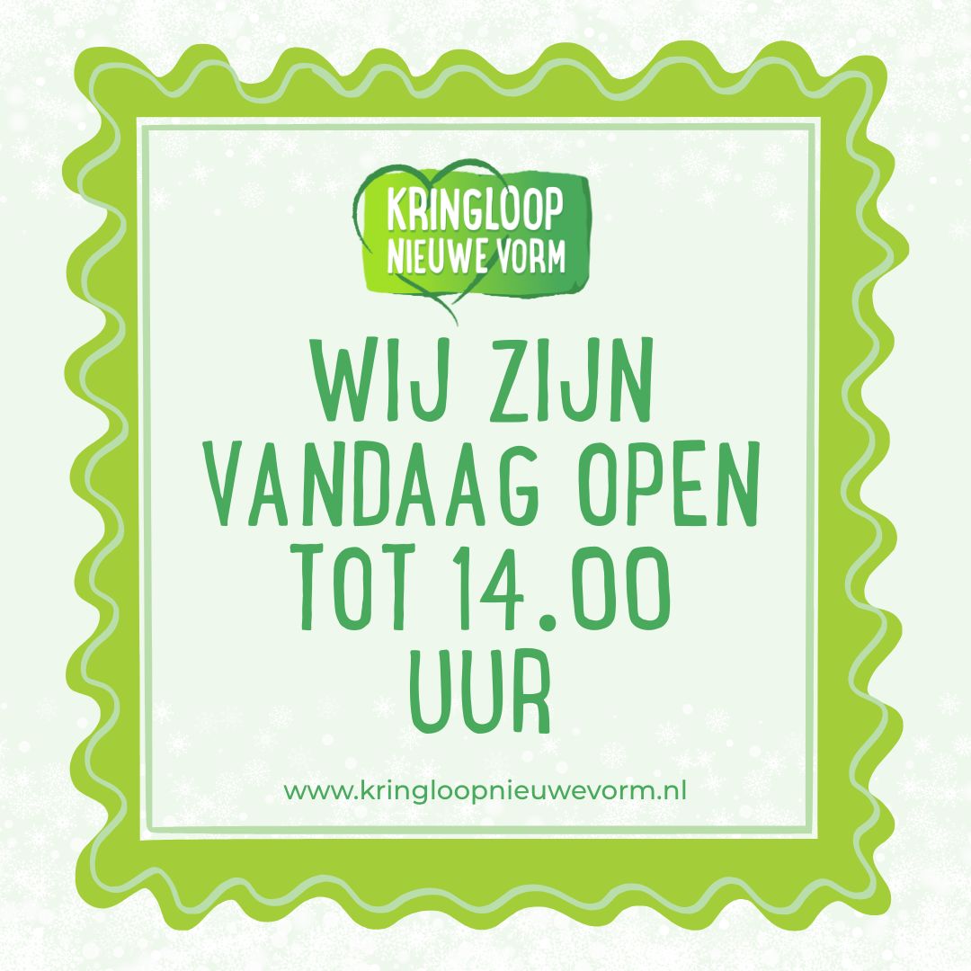 โน๏ธ ๐๐ฒ๐น๐ฎ๐ป๐ด๐ฟ๐ถ๐ท๐ธ๐ฒ ๐ถ๐ป๐ณ๐ผ๐ฟ๐บ๐ฎ๐๐ถ๐ฒ
Vandaag (dinsdag) is Kringloop Nieuwe Vorm open ๐๐ผ๐ ๐ญ๐ฐ.๐ฌ๐ฌ ๐๐๐ฟ.
Op dit moment is ons ๐ฝ๐ฎ๐ฟ๐ธ๐ฒ๐ฒ๐ฟ๐๐ฒ๐ฟ๐ฟ๐ฒ๐ถ๐ป ๐ป๐ถ๐ฒ๐ ๐๐ผ๐ฒ๐ด๐ฎ๐ป๐ธ๐ฒ๐น๐ถ๐ท๐ธ door de sneeuw.
Dank voor jullie begrip en fijn dat jullie hier rekening mee houden. ๐